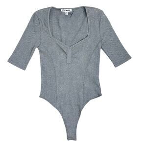 Steve Madden Grey Ribbed Scoop Neck Bodysuit